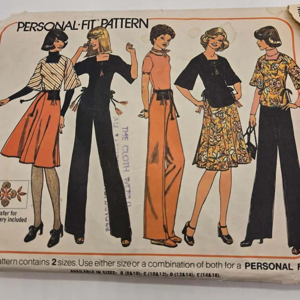VTG 70s Simplicity Sewing Pattern 7586 Misses Top Skirt Pants Bag Uncut